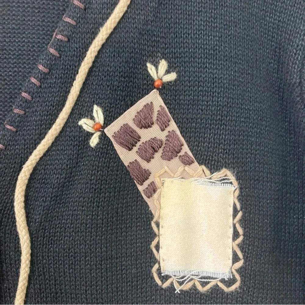 Vintage Arriviste Safari Embroidered Button Short‎ Sleeve Cardigan Large